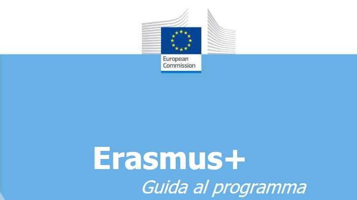 Copertina della Guida al Programma Erasmus+2021 con logo della Commissione europea