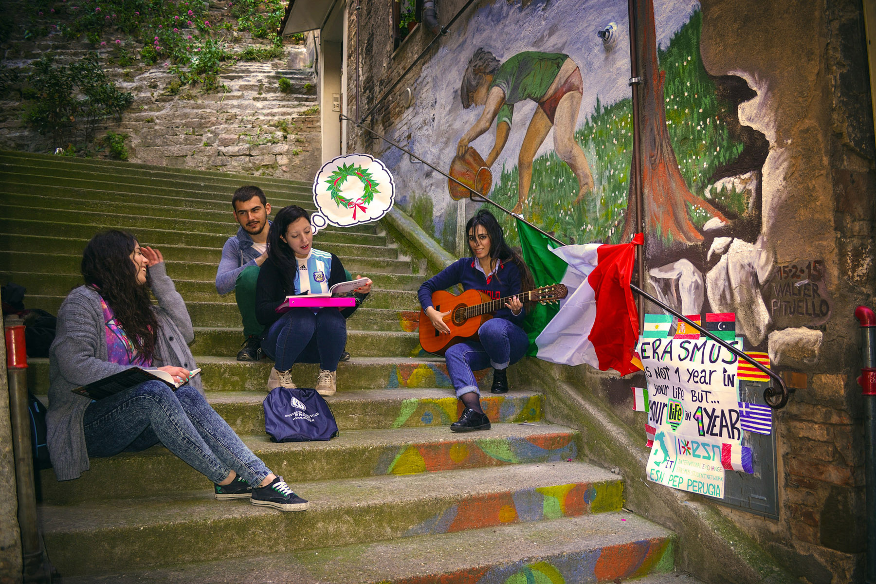 Studenti Erasmus sulle scale di Perugia