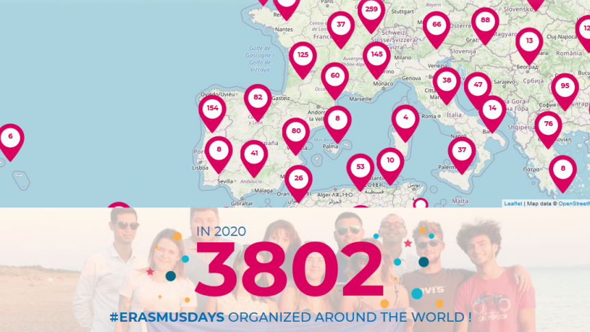Mappa eurpea degli Erasmusdays con 3.802 eventi segnalati